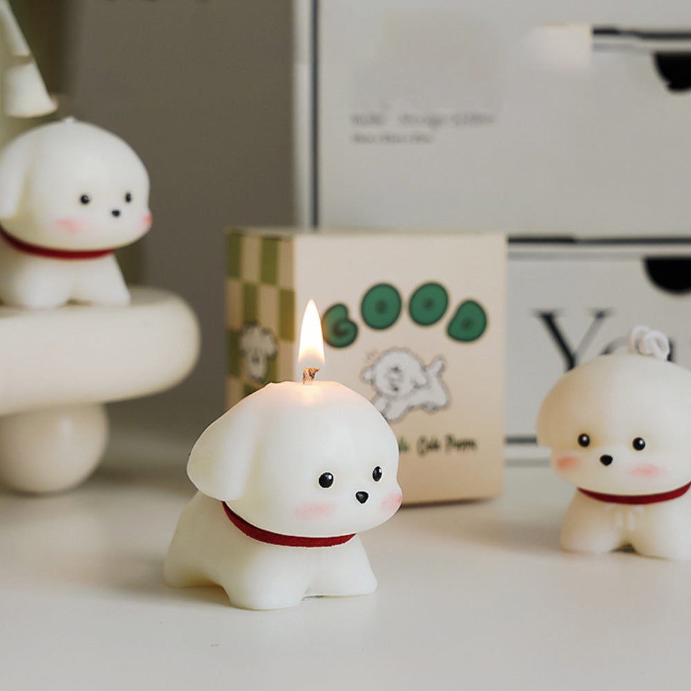 Bougie chien caniche blanc