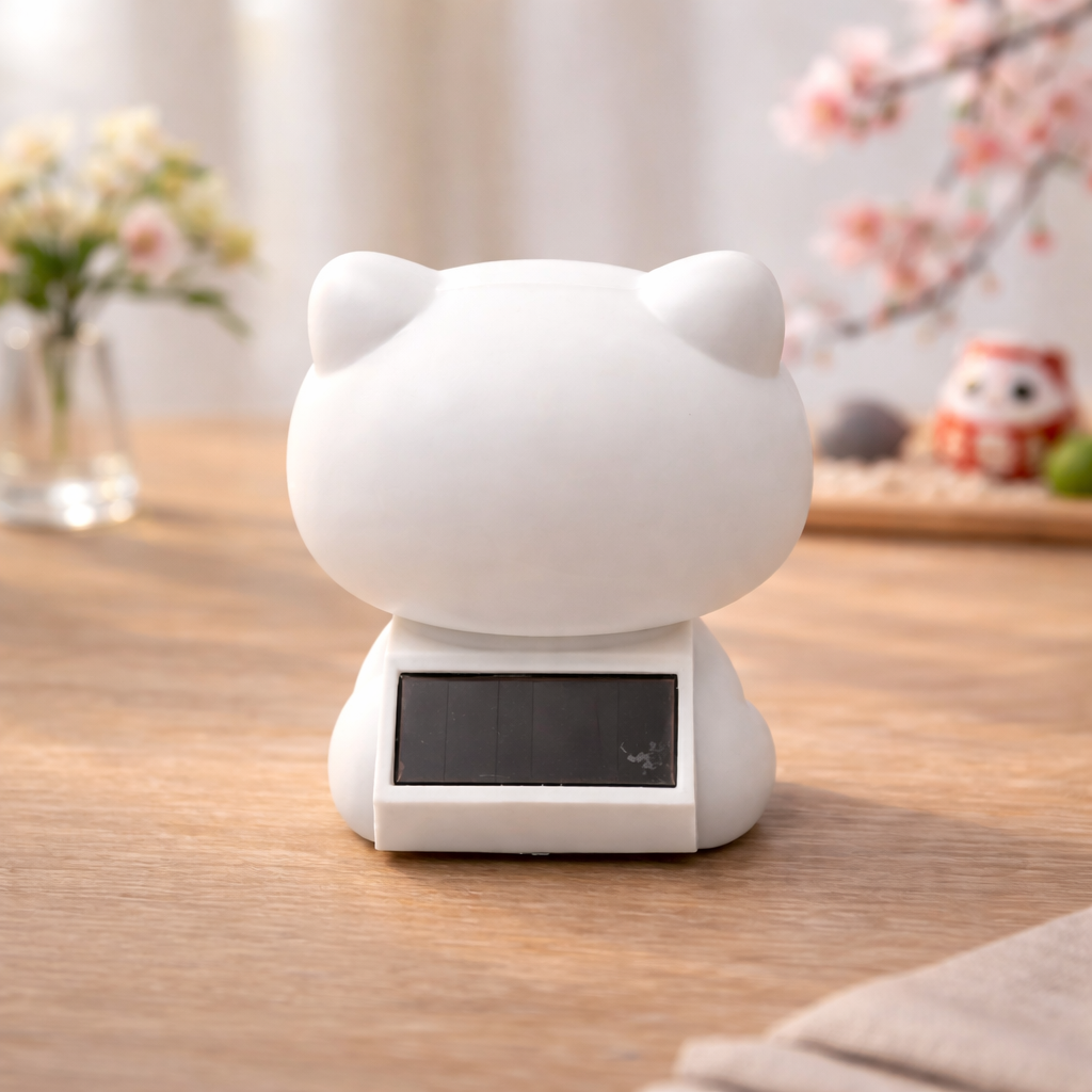 Lucky Cat Super Kawaii Hvid - Solcelledrevet - Maneki-Neko