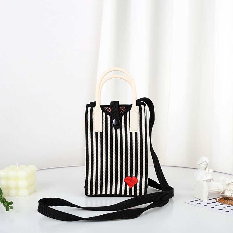 Pixie Bag Hart Gestreept Zwart - Klein telefoontasje