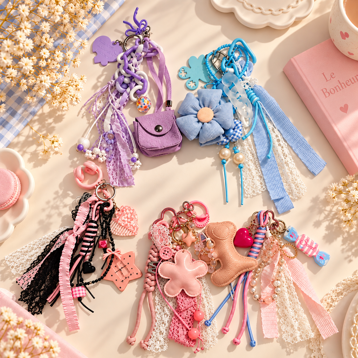 Bijou de sac à breloques Charms Fleur rose coquette