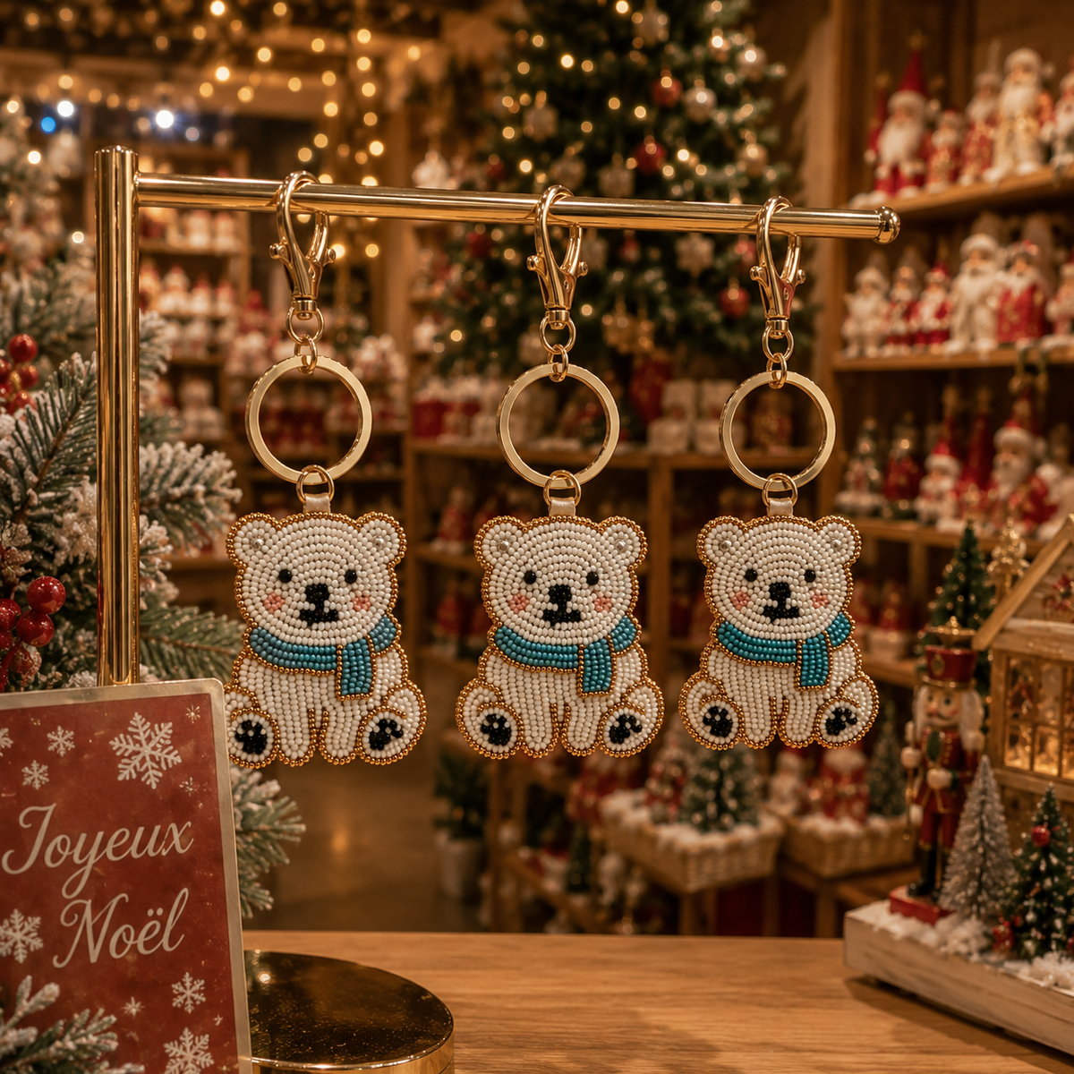 Sleutelhanger en tasjuweel Beer met geborduurde kralen - Kerstcadeau