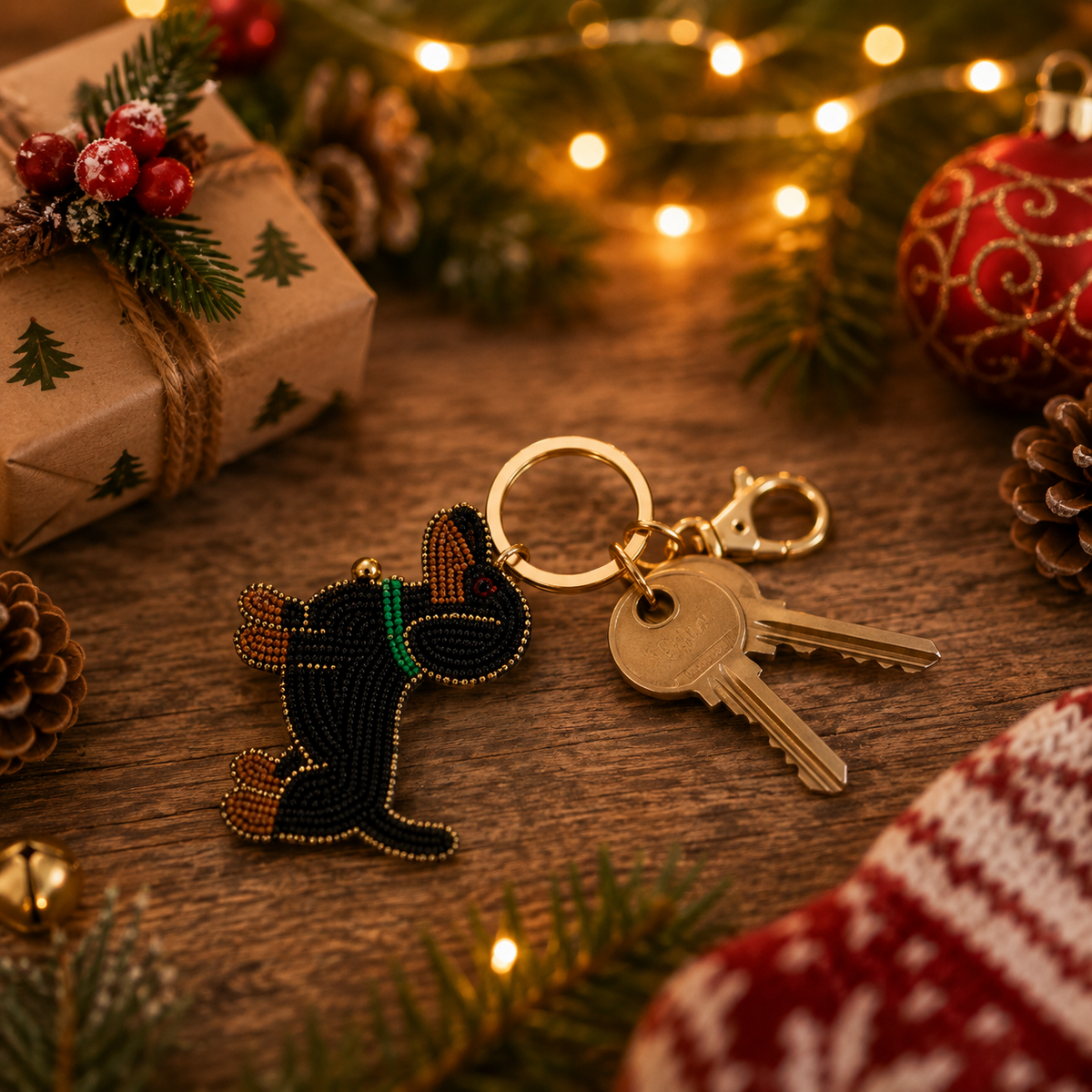 Väskberlock Tax - Nyckelring Höst julklapp - broderade pärlor