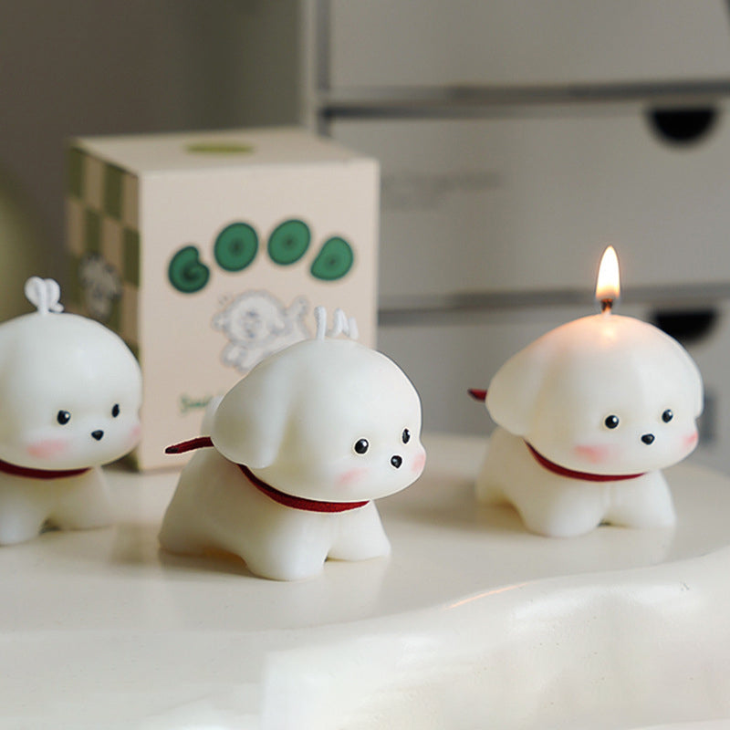 White poodle dog candle