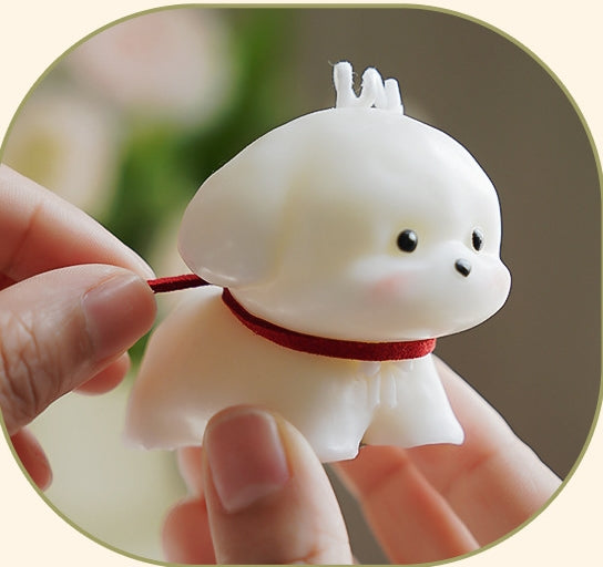 White poodle dog candle