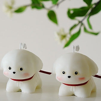 White poodle dog candle