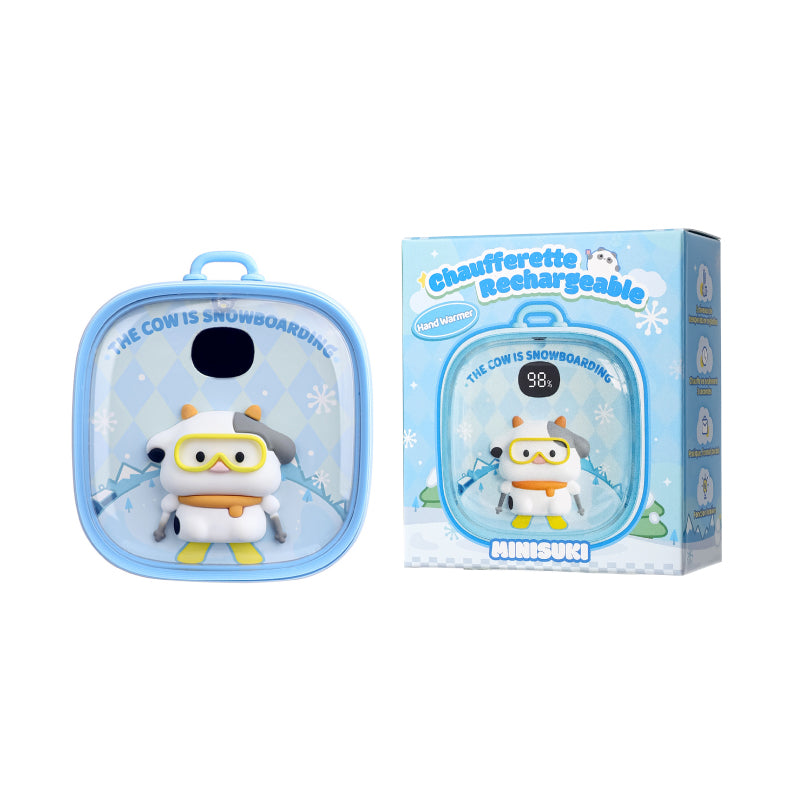 Kawaii USB Hand Warmer, Skiing Cow, Ideal for Winter and as a Christmas Gift