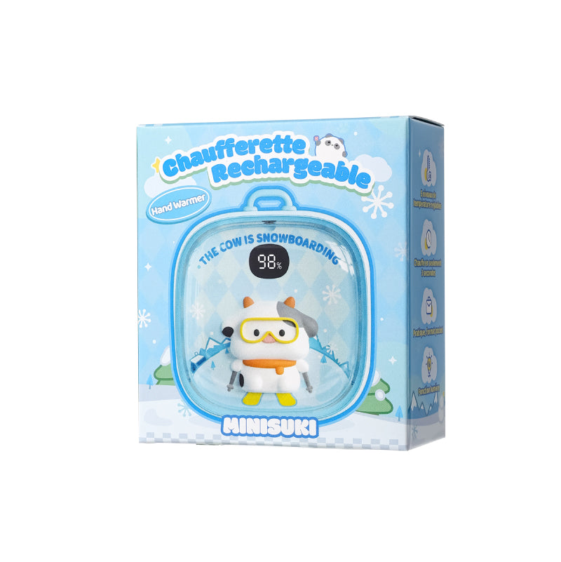 Kawaii USB Hand Warmer, Skiing Cow, Ideal for Winter and as a Christmas Gift