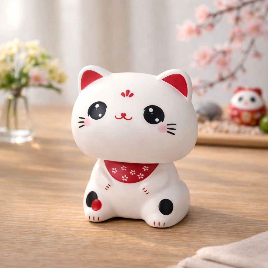 Lucky Cat Super Kawaii Hvid - Solcelledrevet - Maneki-Neko