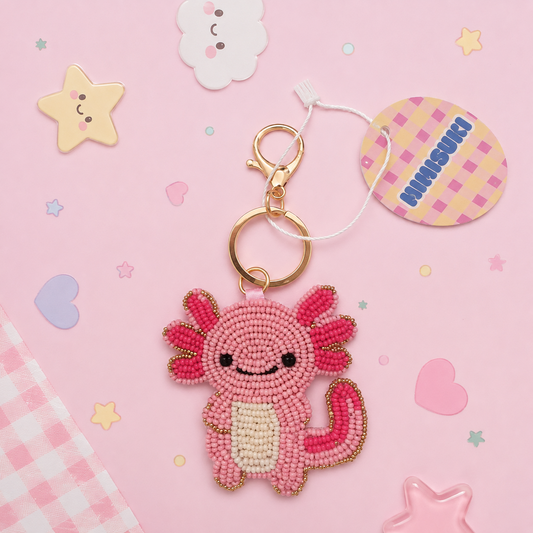 Porte-clés bijou de sac Axolotl Kawaii - perles brodées