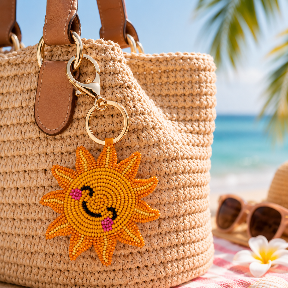 Porte-clés bijou de sac Soleil Perles Brodées