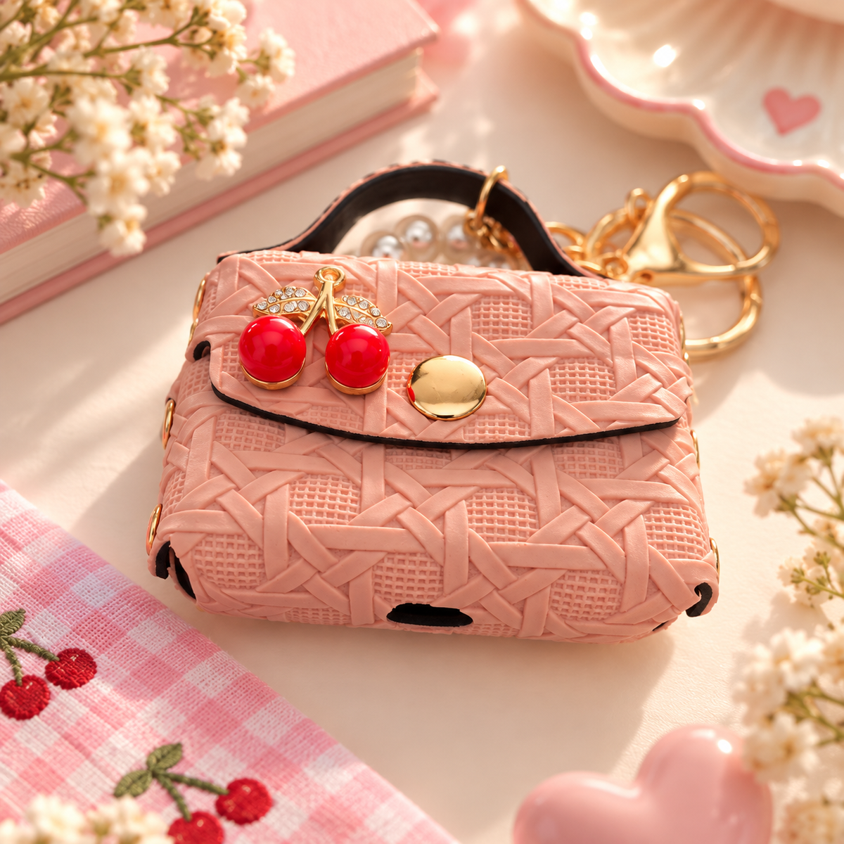 Porte-clés Mini sac à main Cerises - Bijoux de sac
