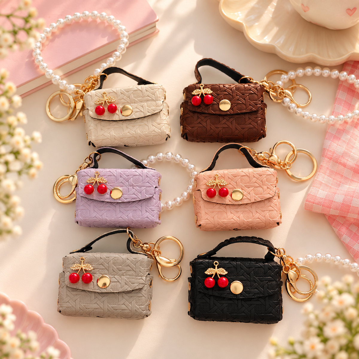 Porte-clés Mini sac à main Cerises - Bijoux de sac