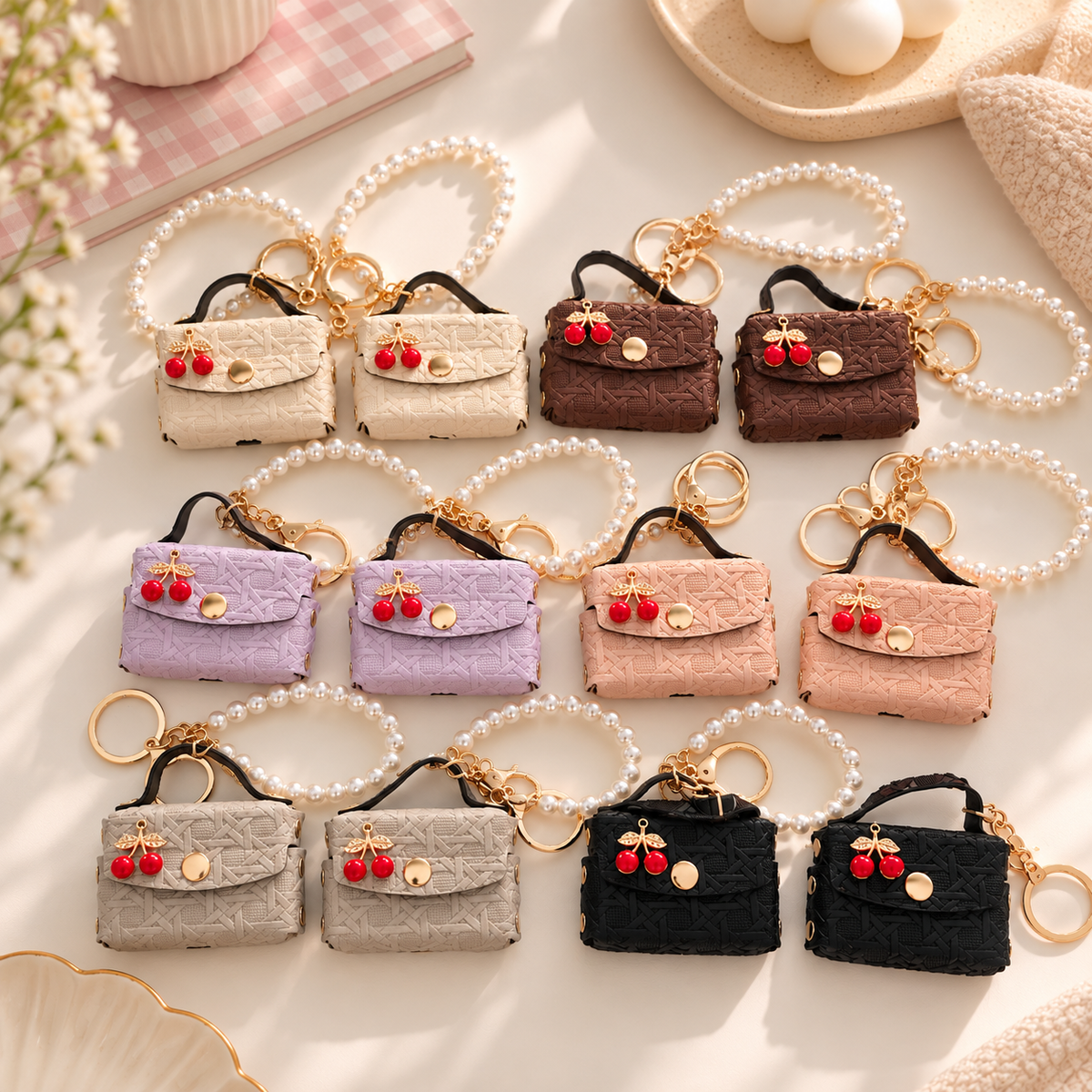 Porte-clés Mini sac à main Cerises - Bijoux de sac