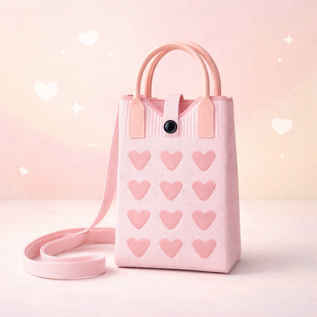 Pixie Bag Rosafarbene Herzen – Kleine Handy-Umhängetasche