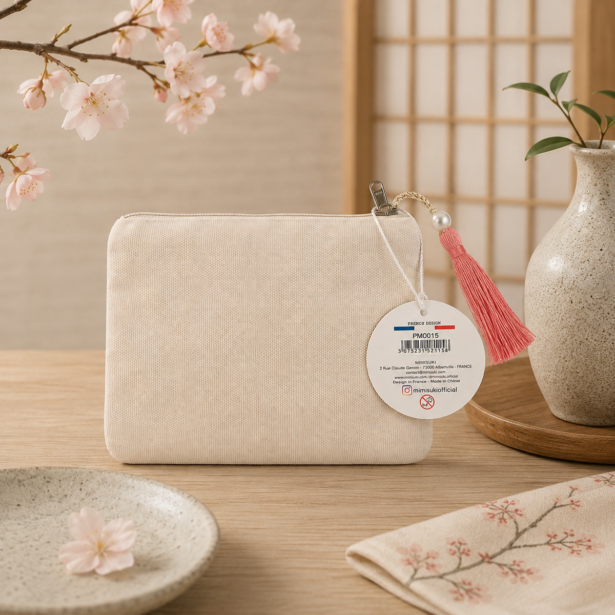Porta-moedas Sakura bordado com missangas