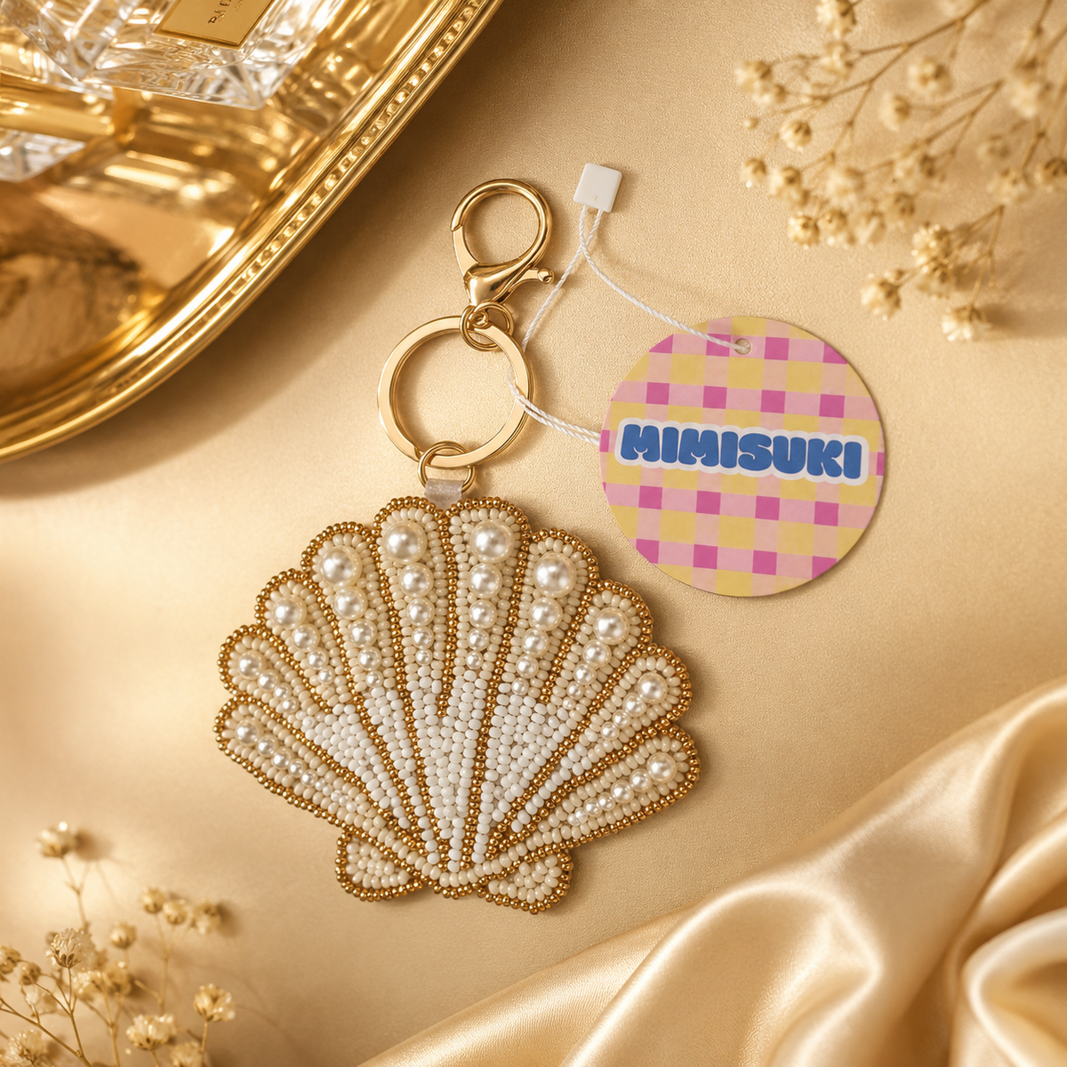 Porte-clés bijou de sac Coquillage - perles brodées