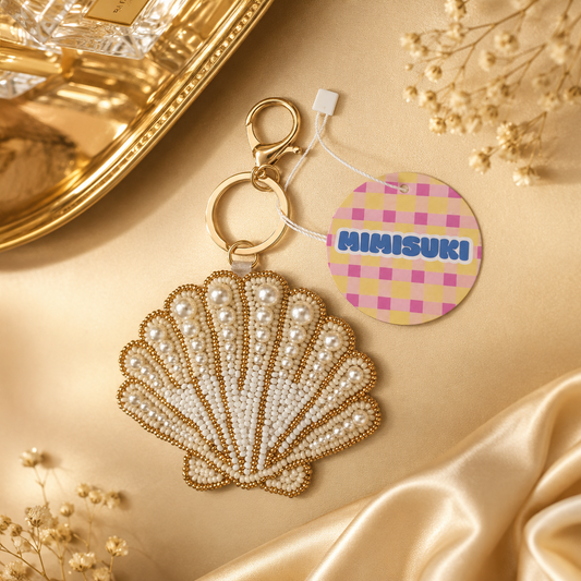Porte-clés bijou de sac Coquillage - perles brodées