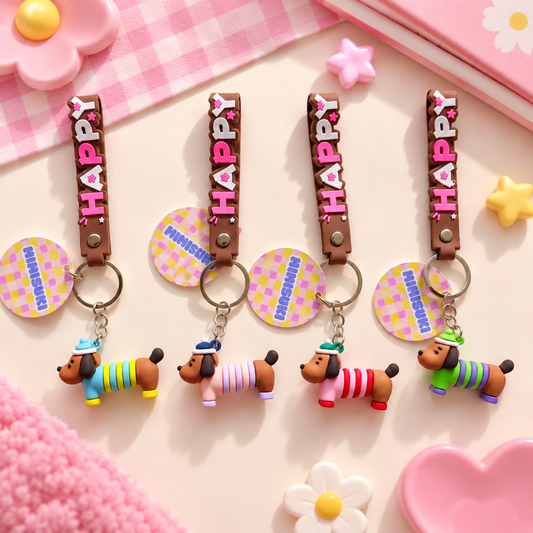 Porte-clés Teckel Kawaii Happy Pop – 4 coloris