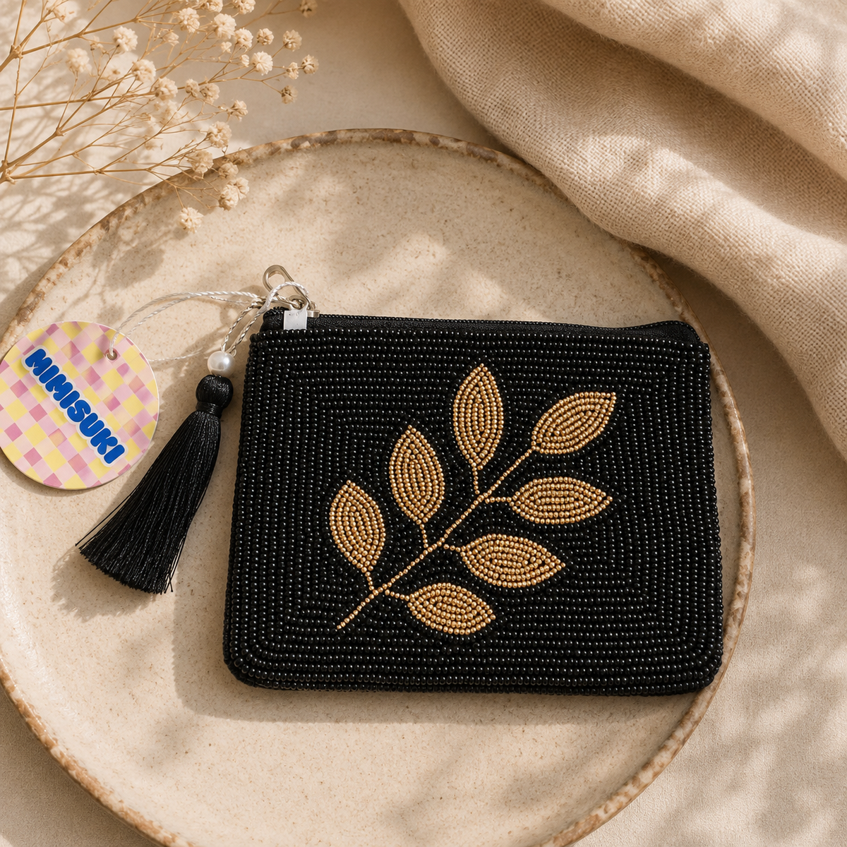 Portamonete Foglia d'Oro - Pochette di perline