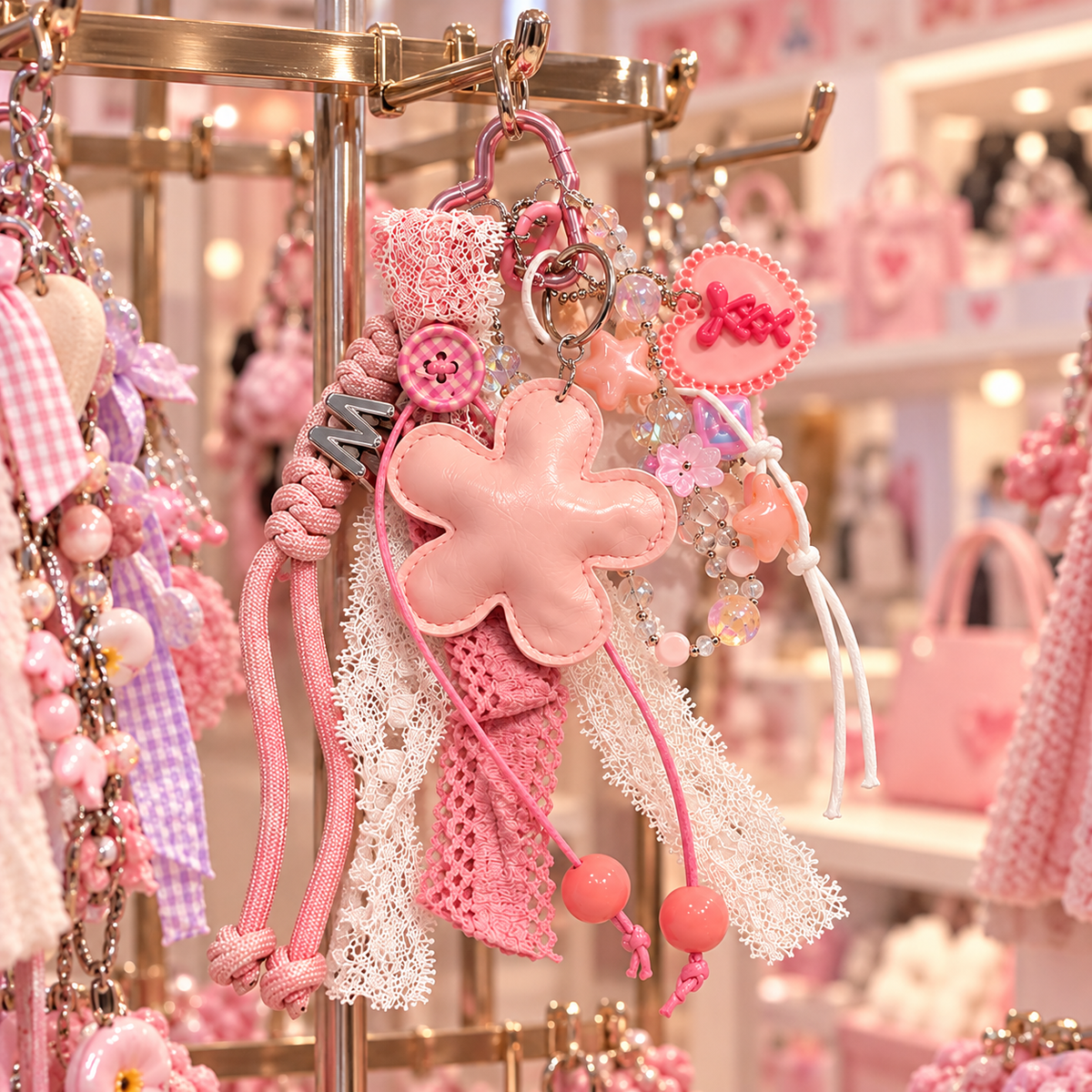 Bijou de sac à breloques Charms Fleur rose coquette