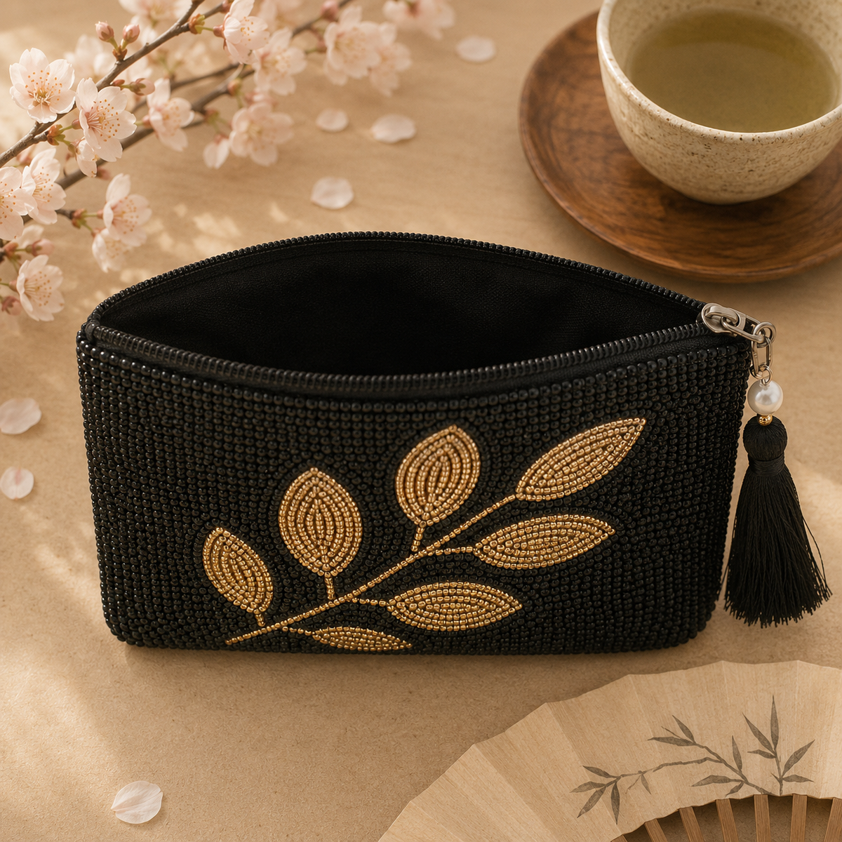 Portamonete Foglia d'Oro - Pochette di perline