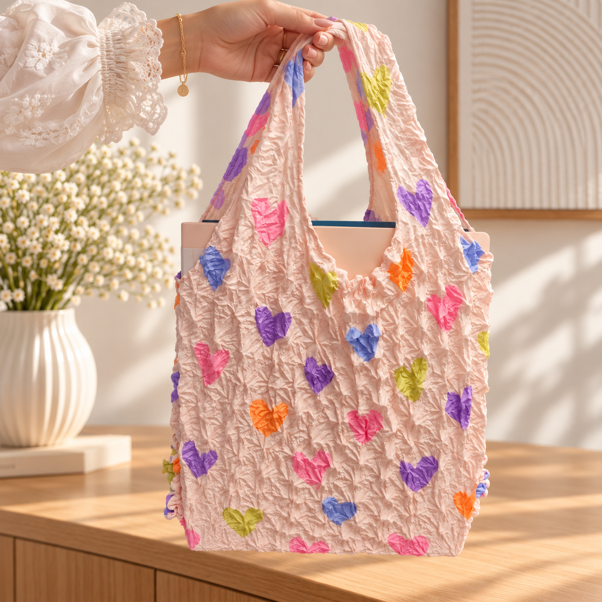 Magic Bag Pastellherzen – erweiterbare Einkaufstasche