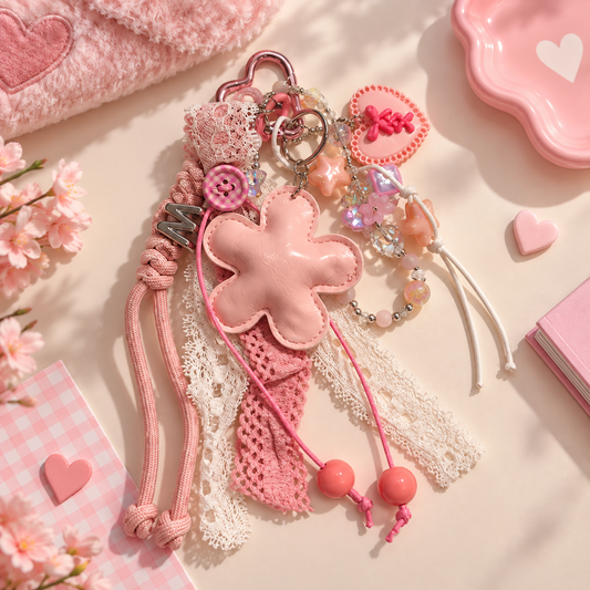 Bijou de sac à breloques Charms Fleur rose coquette