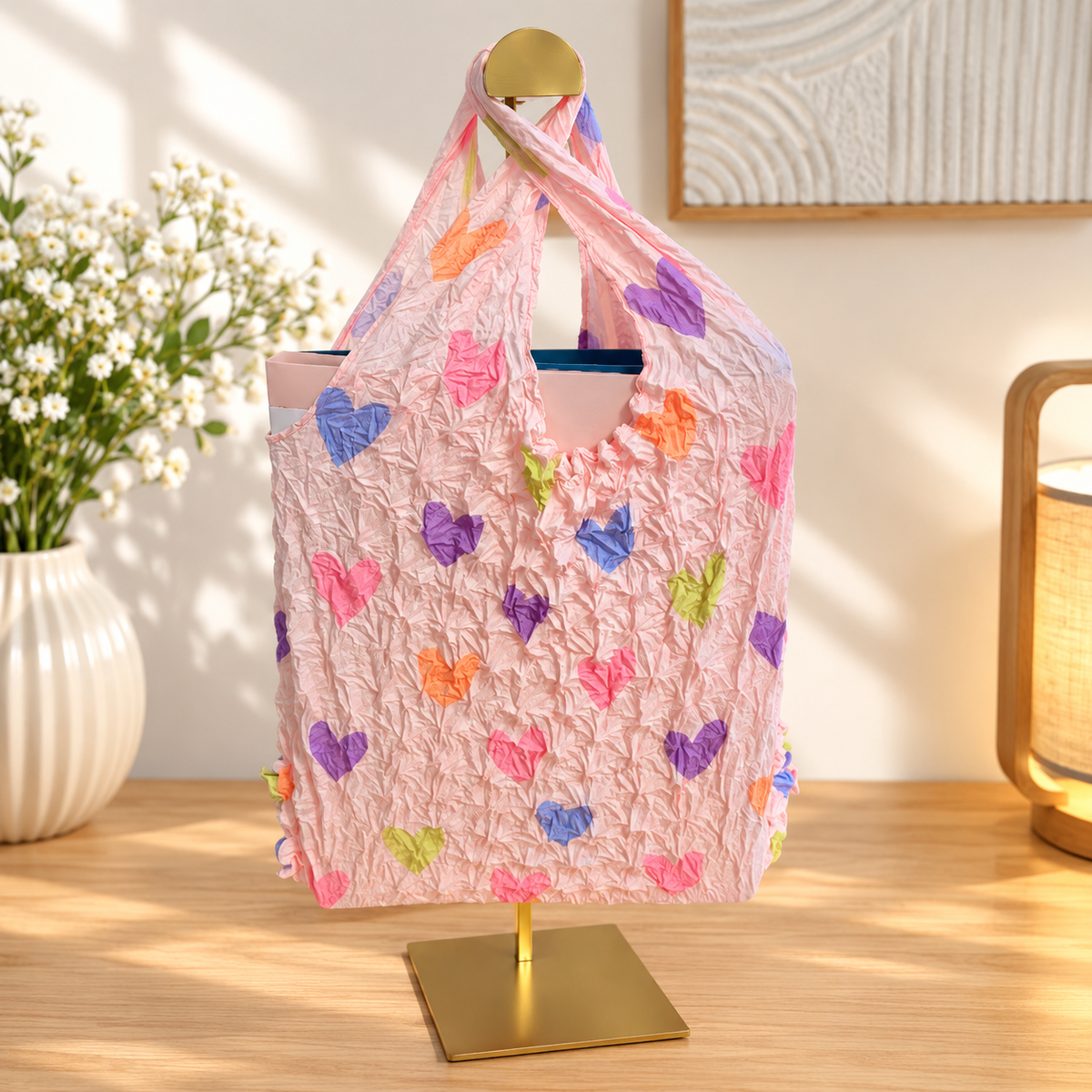 Magic Bag Pastellherzen – erweiterbare Einkaufstasche