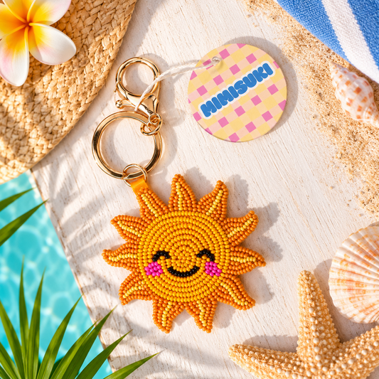 Nyckelring och väskberlock Sol med broderade pärlor