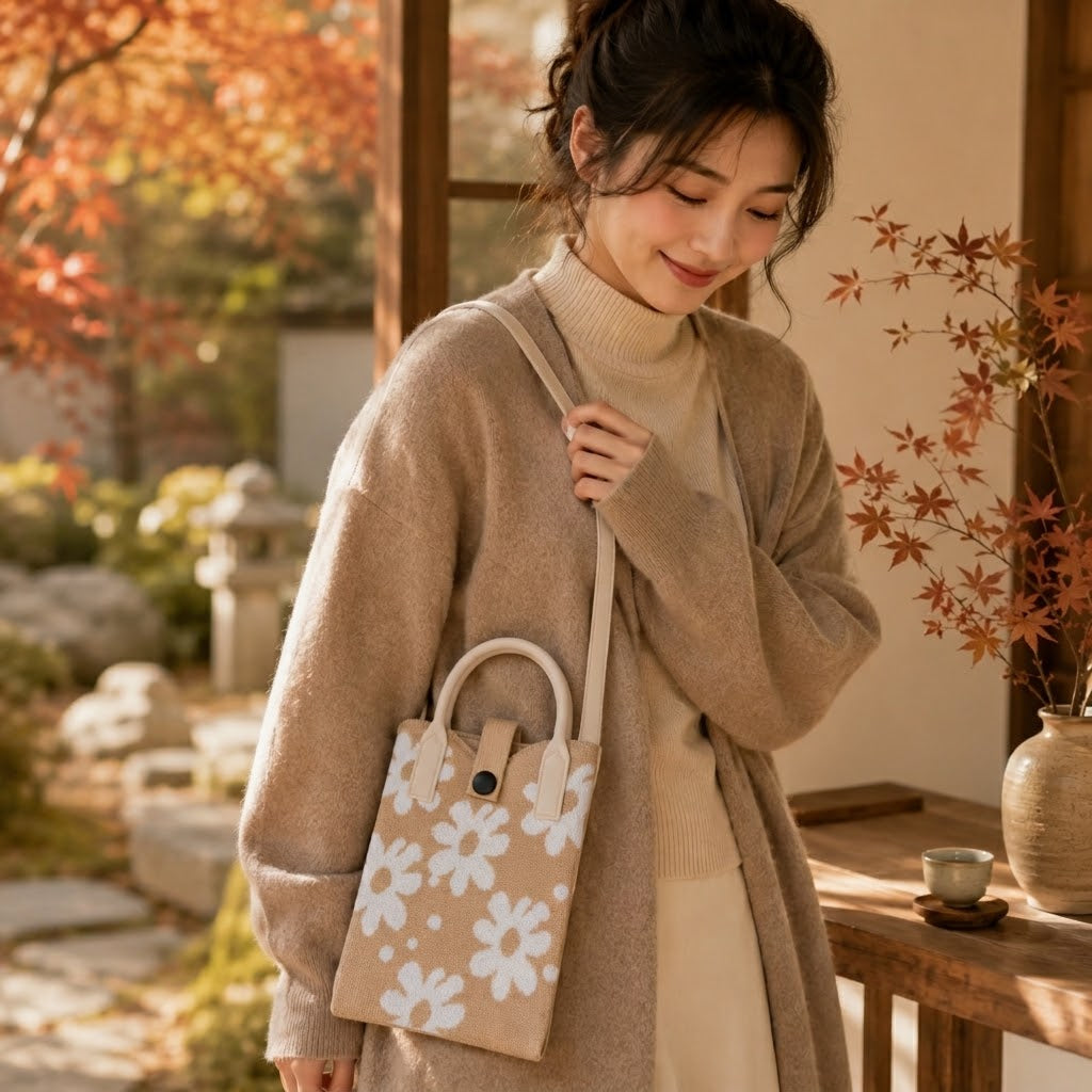 Pixie Bag Autunno Margherita Beige - Piccola borsa coreana porta cellulare