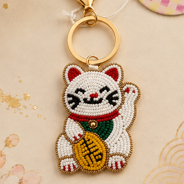 Ciondolo per borsa Lucky Cat - Maneki neko in perline ricamate