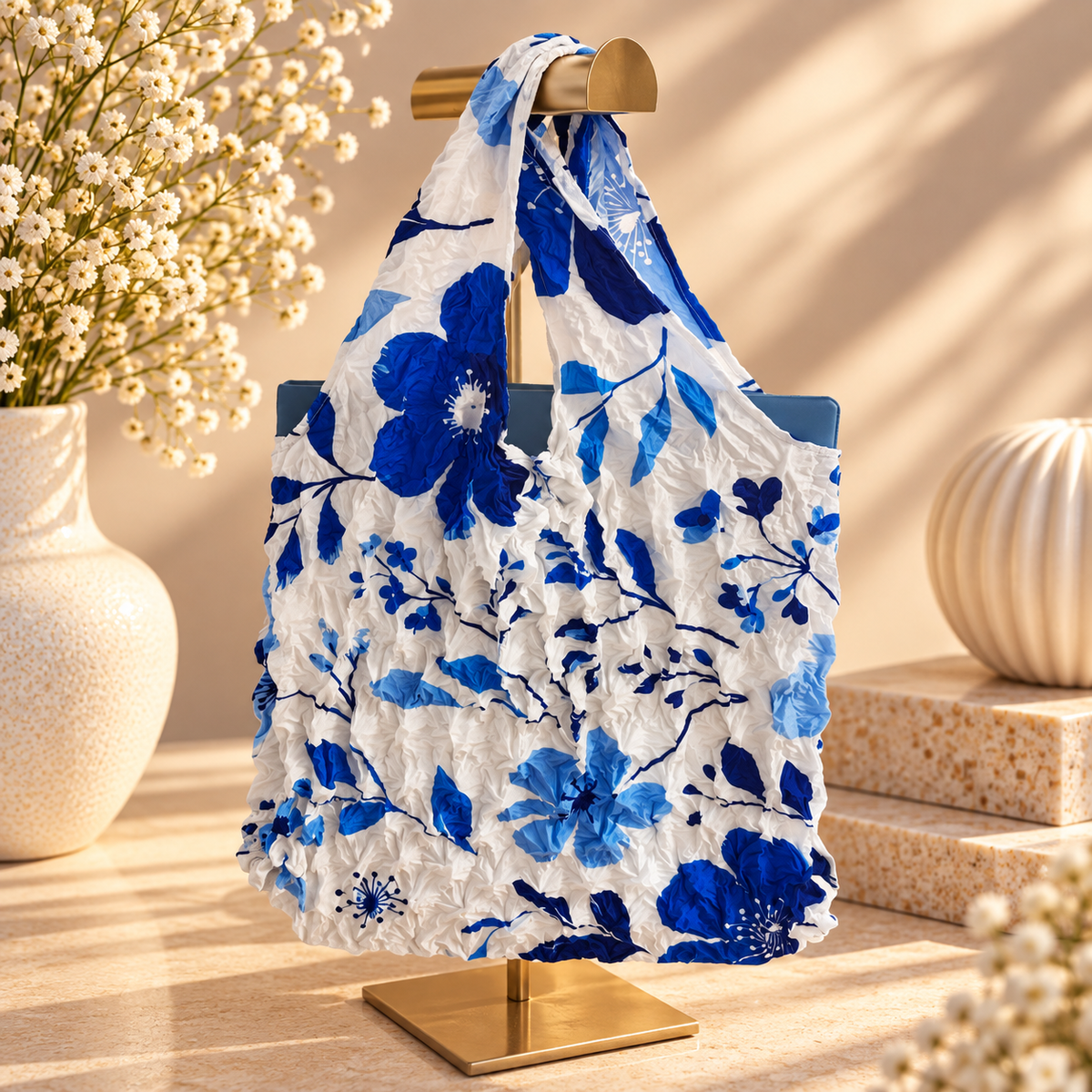 Magic Bag Fleurs Bleues – Erweiterbare Einkaufstasche