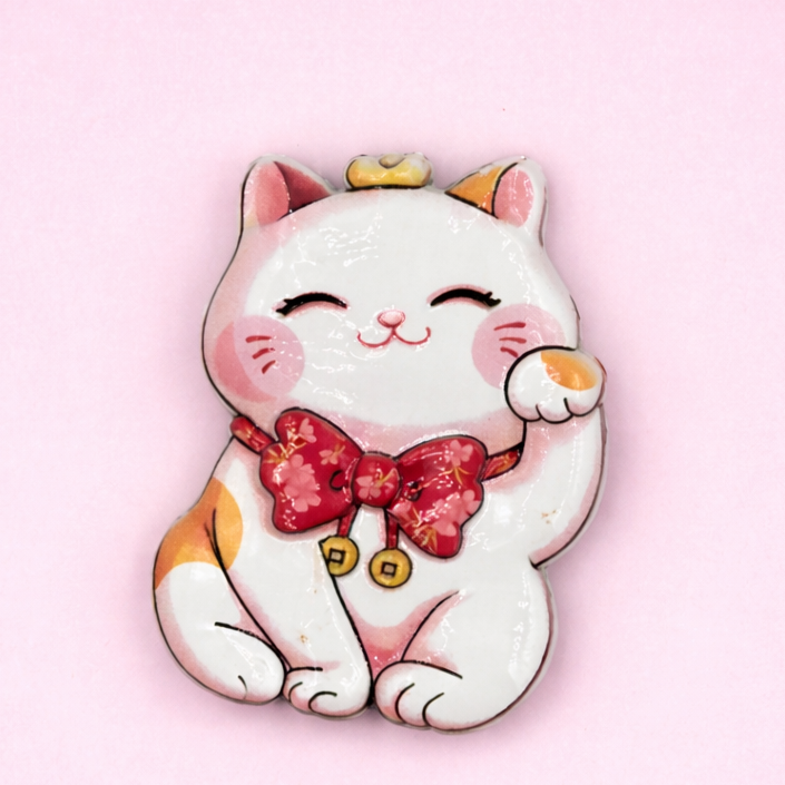 Imán de gato de la suerte con lazo kawaii