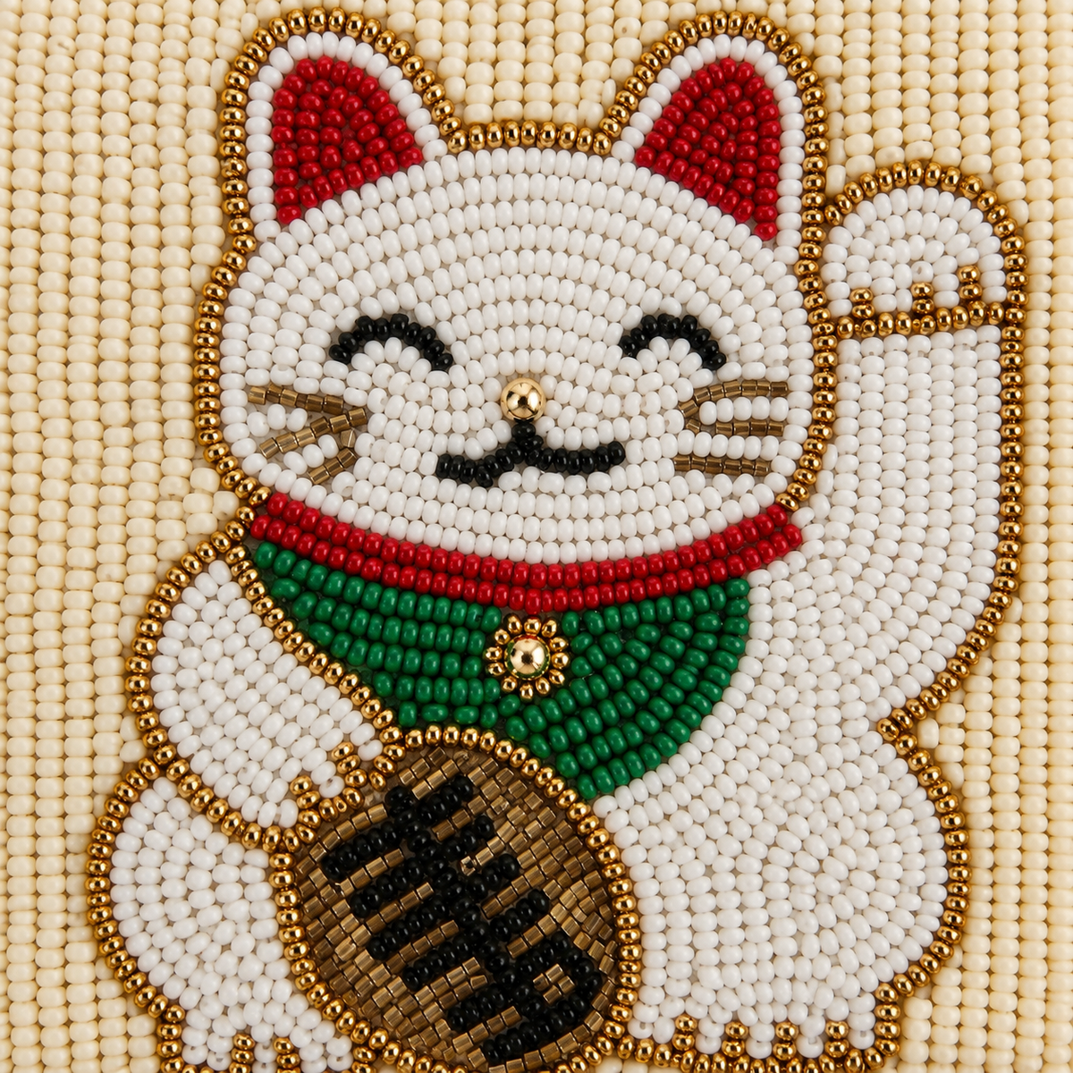 Lucky Cat-portemonnee met kraaltjesborduursel