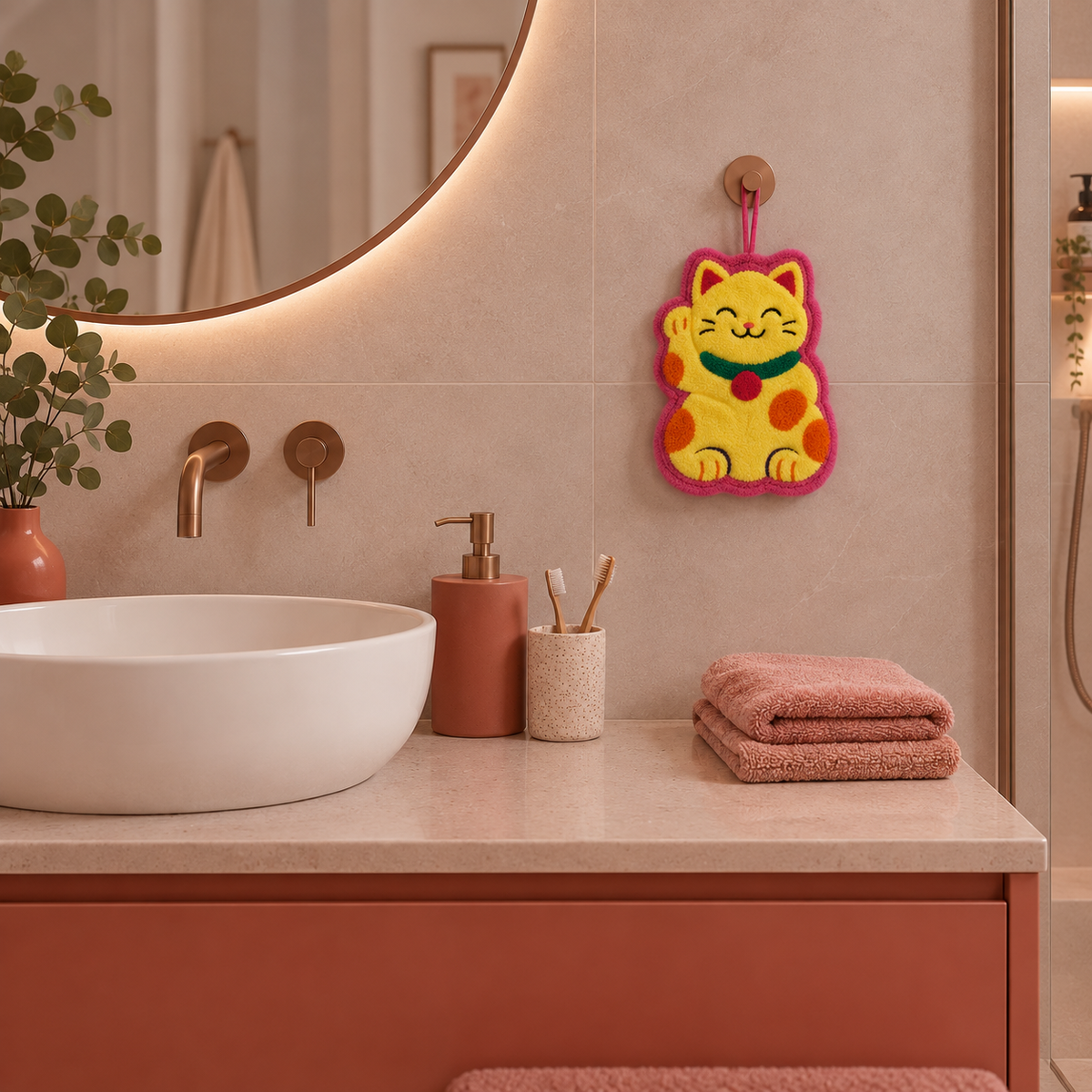 Koreansk Lucky Cat-handduk - Happy Hands-handduk