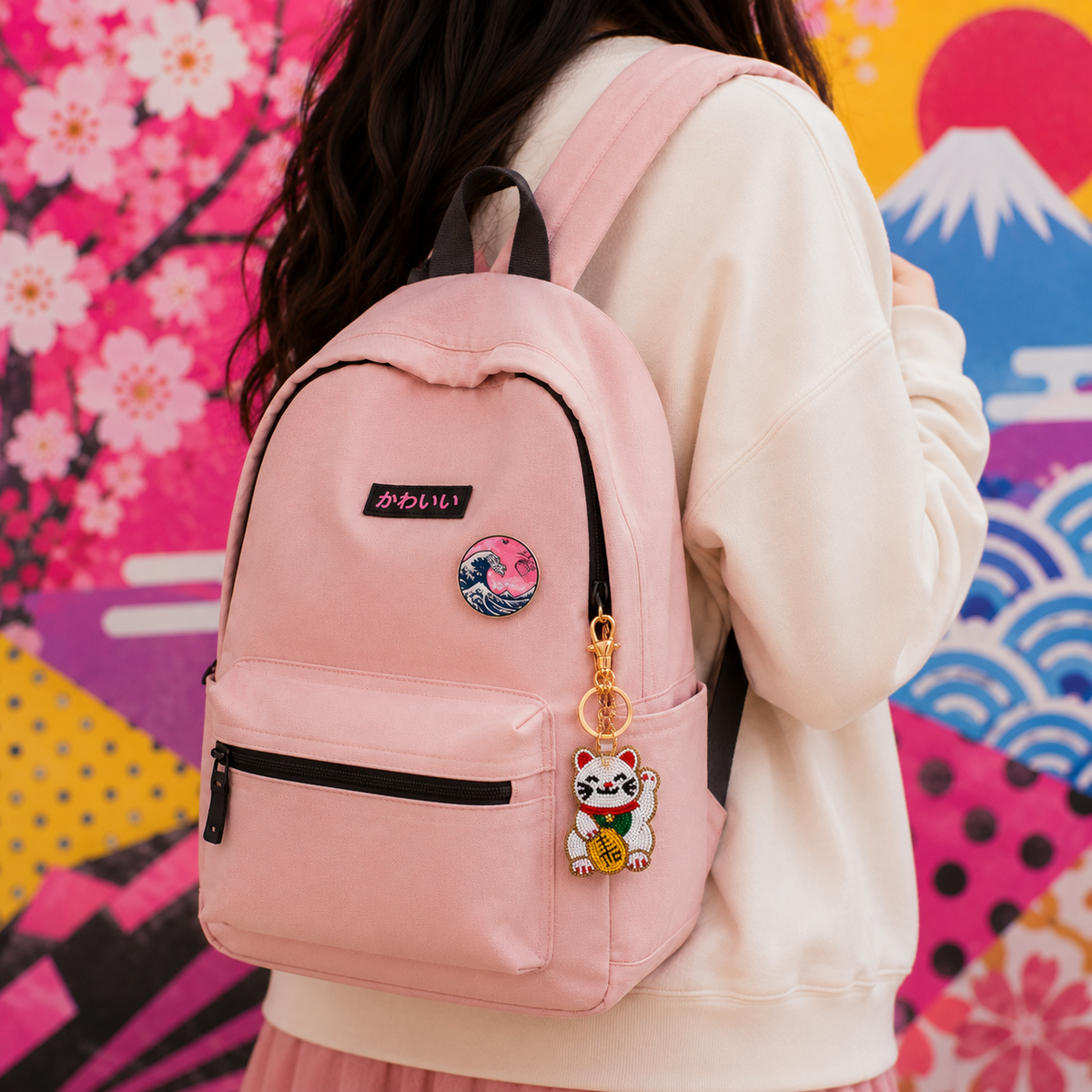 Ciondolo per borsa Lucky Cat - Maneki neko in perline ricamate