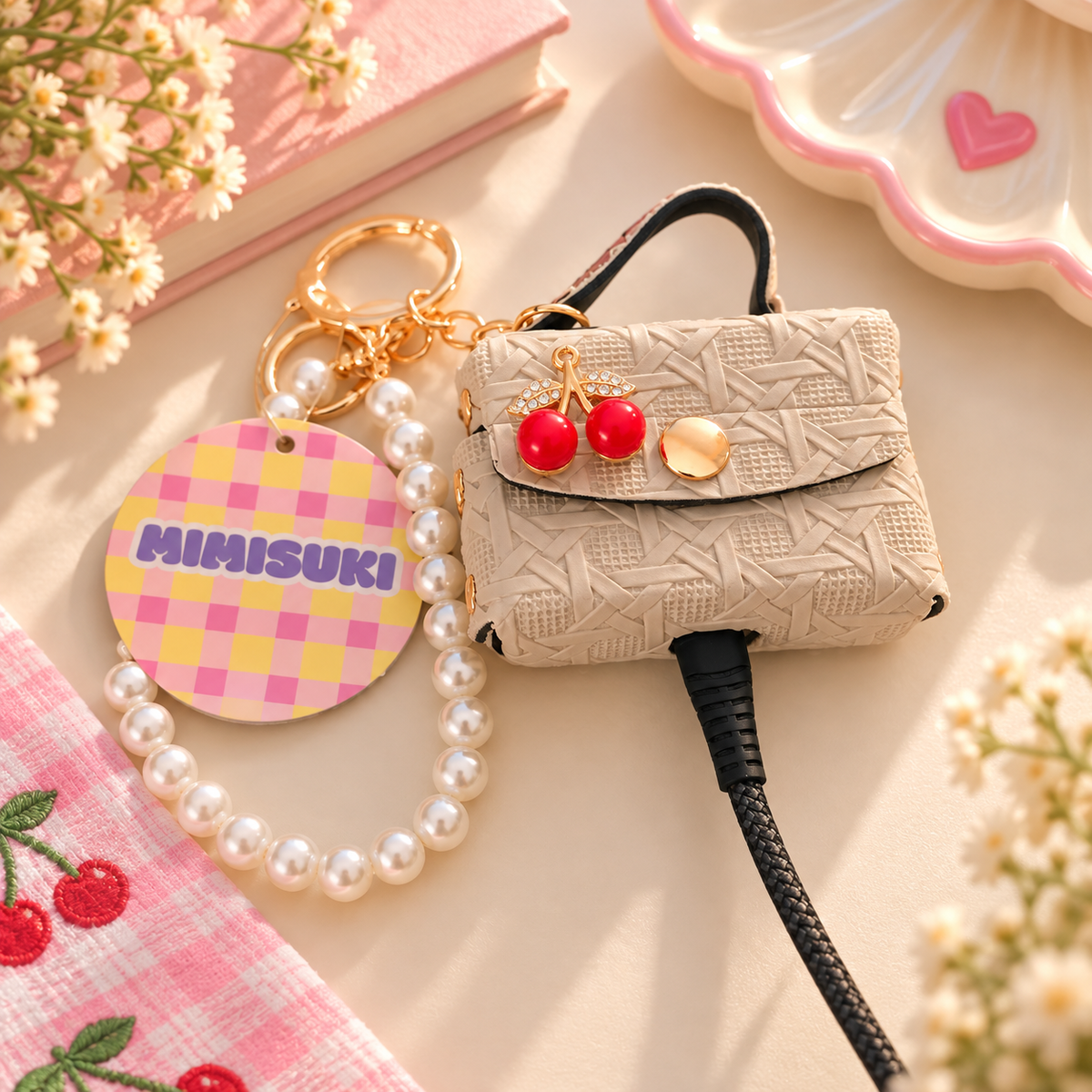 Porte-clés Mini sac à main Cerises - Bijoux de sac