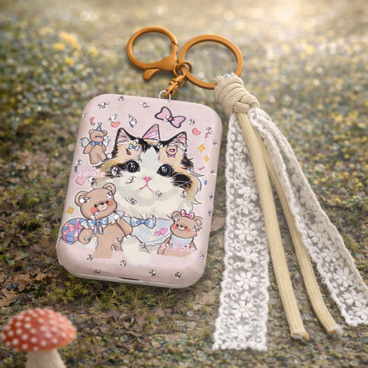 Fällbar spegel - Nyckelring Katt och Nallebjörn Spets Kawaii