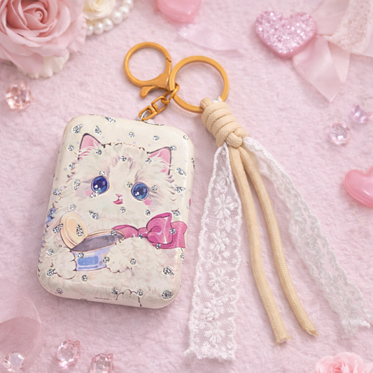 Fällbar spegel - Nyckelring Katt Spets Kawaii