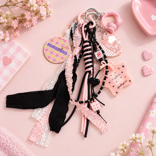 Bijou de sac à breloques rose et noir – Jolie Rebelle- Kawaï K-POP