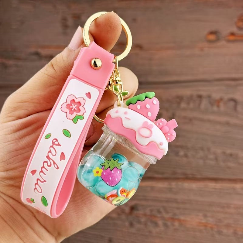 Erdbeer-Sakura-Blasen-Flüssigkeits-Schlüsselanhänger