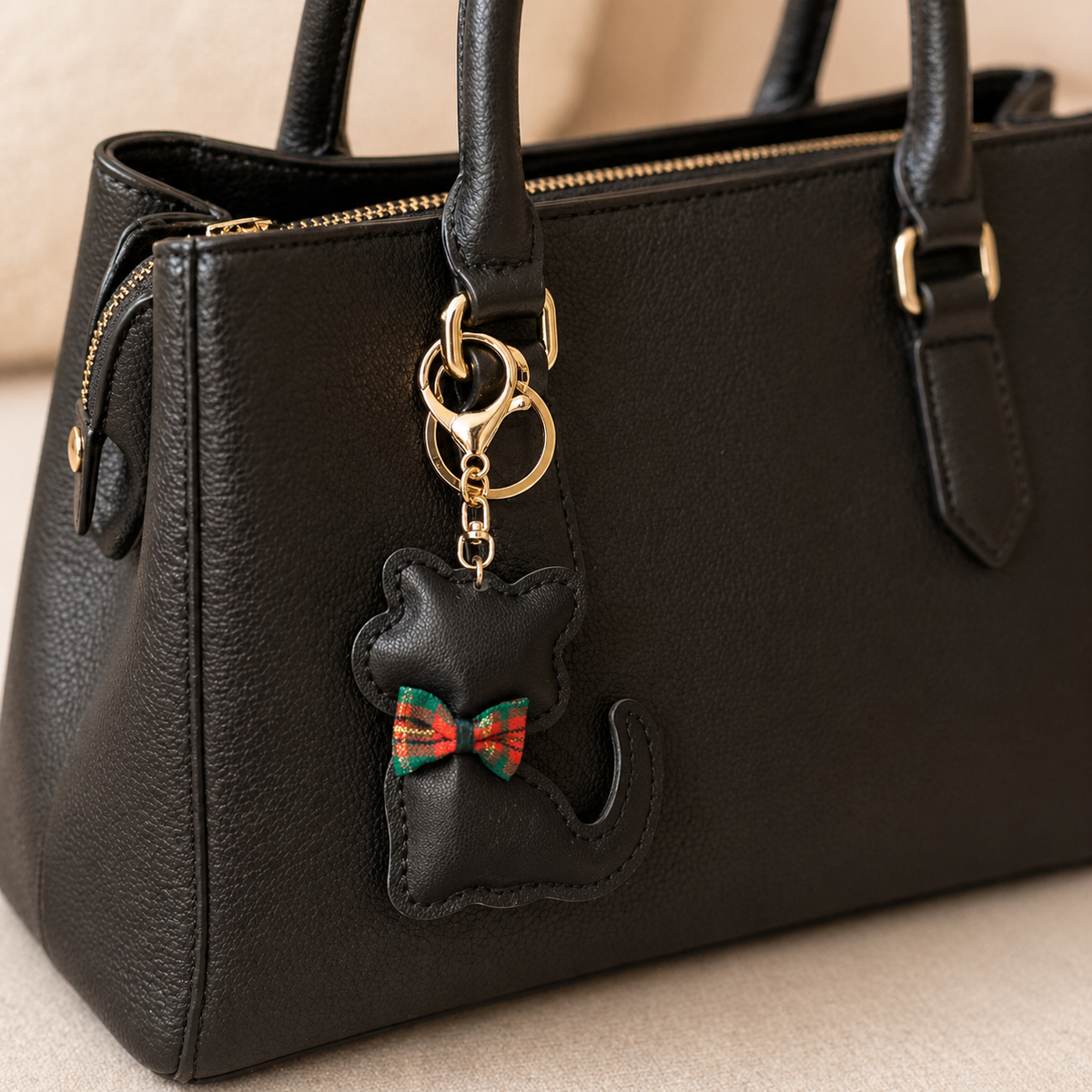 Porta-chaves Gato Elegante Preto e Rosa