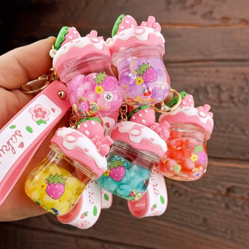 Erdbeer-Sakura-Blasen-Flüssigkeits-Schlüsselanhänger