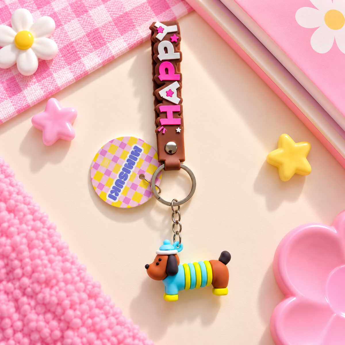 Porte-clés Teckel Kawaii Happy Pop – 4 coloris