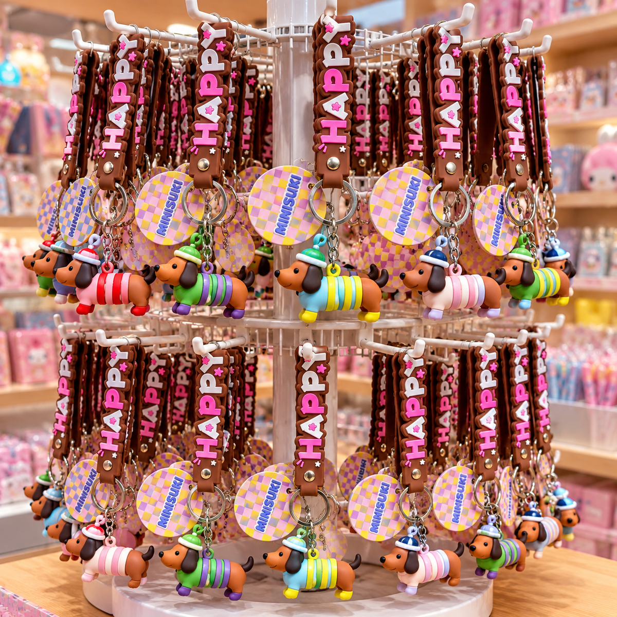 Porte-clés Teckel Kawaii Happy Pop – 4 coloris