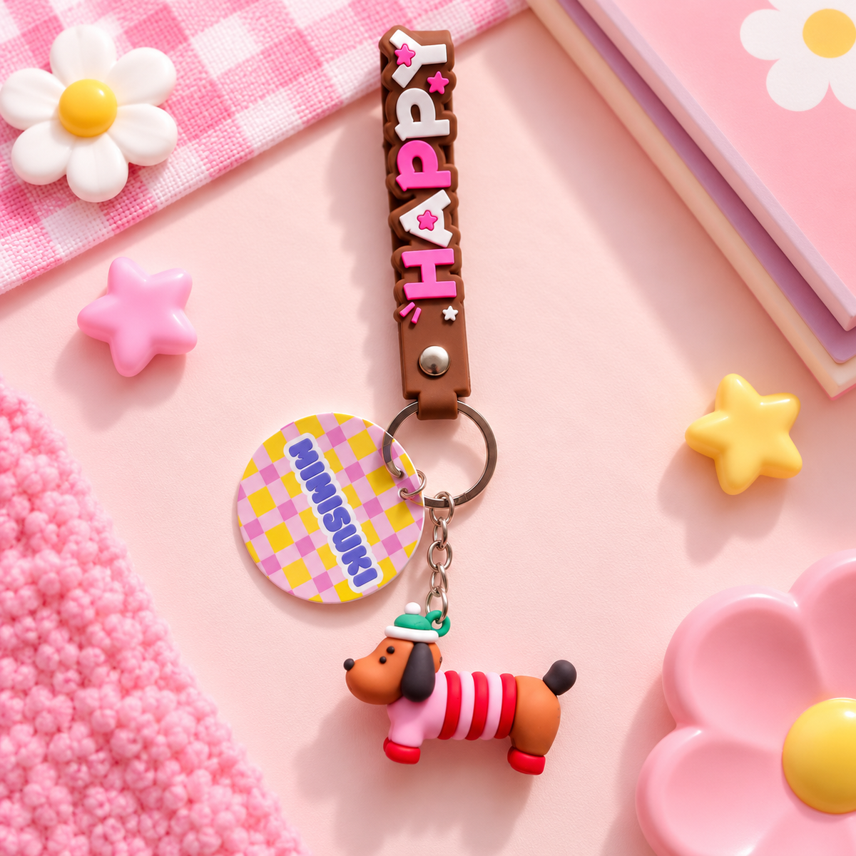 Porte-clés Teckel Kawaii Happy Pop – 4 coloris