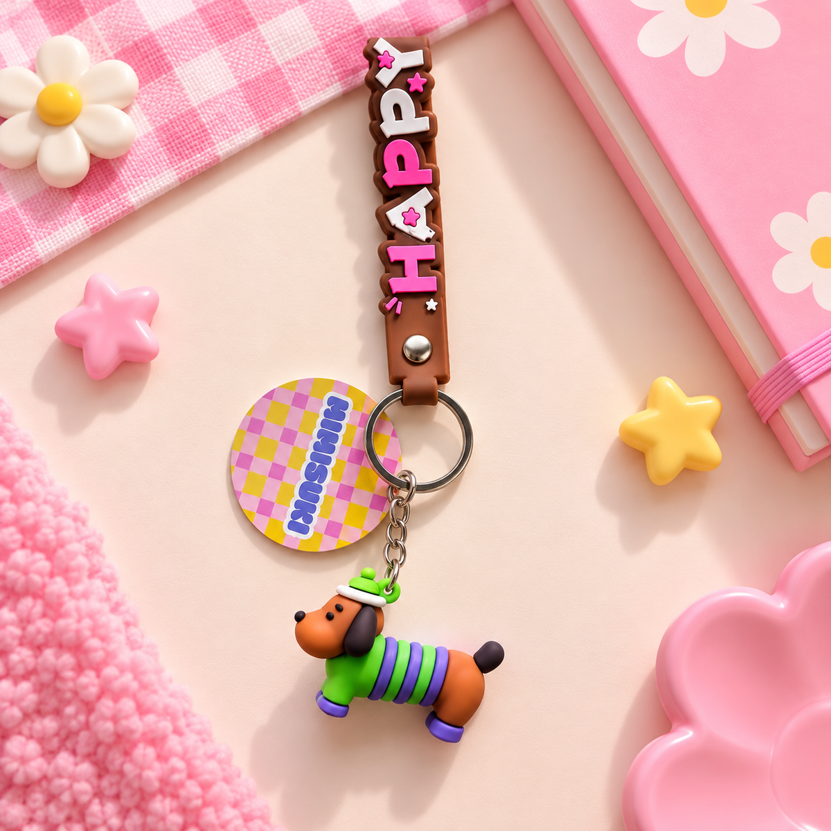 Porte-clés Teckel Kawaii Happy Pop – 4 coloris
