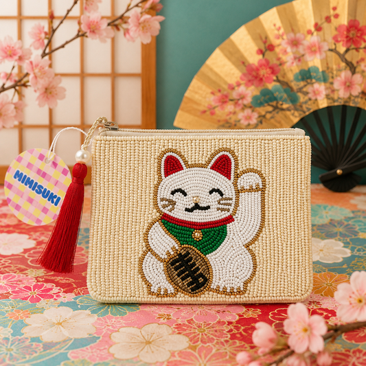 Monedero Lucky Cat bordado con cuentas