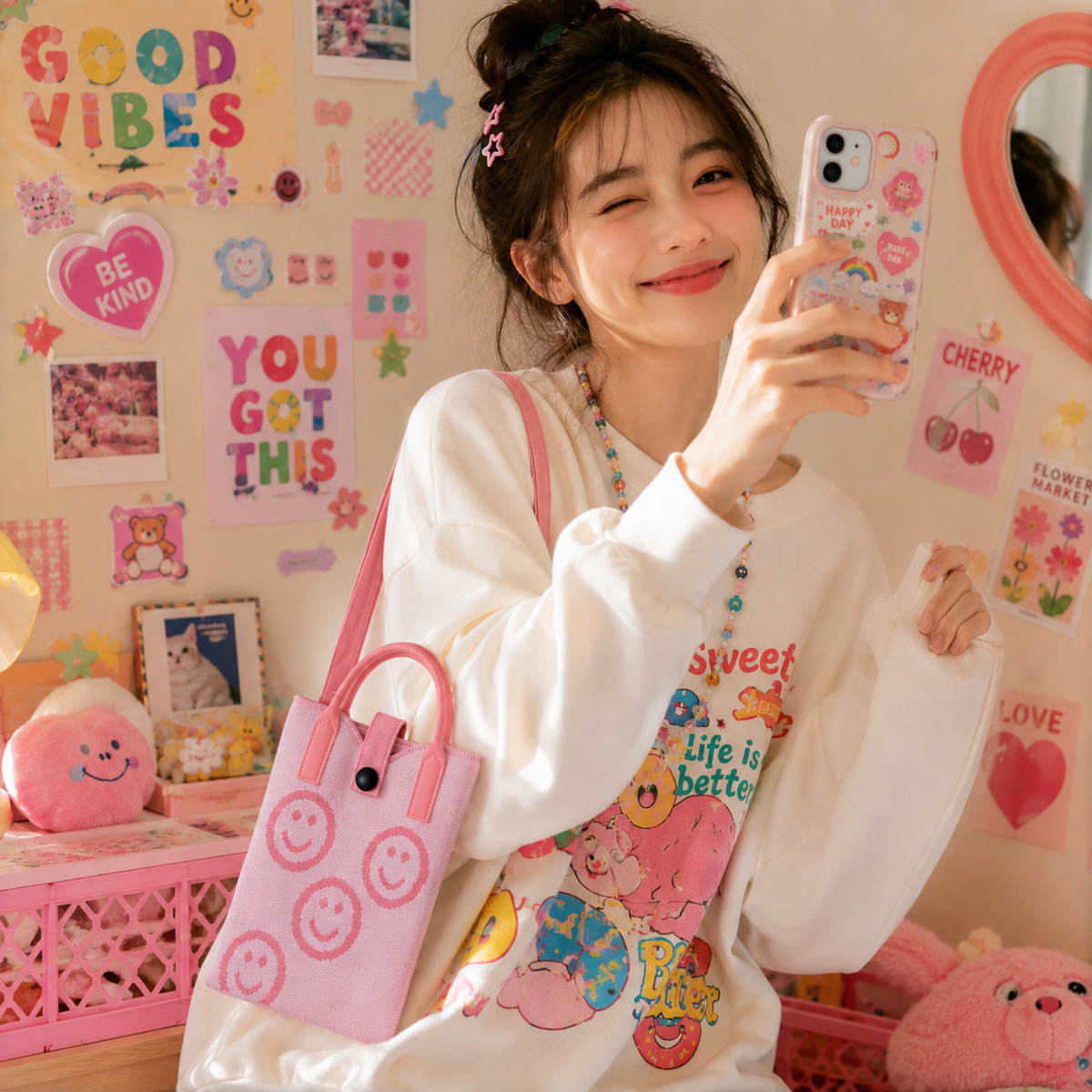 Pixie Bag Smiley Rose - Kleine koreanische Handytasche