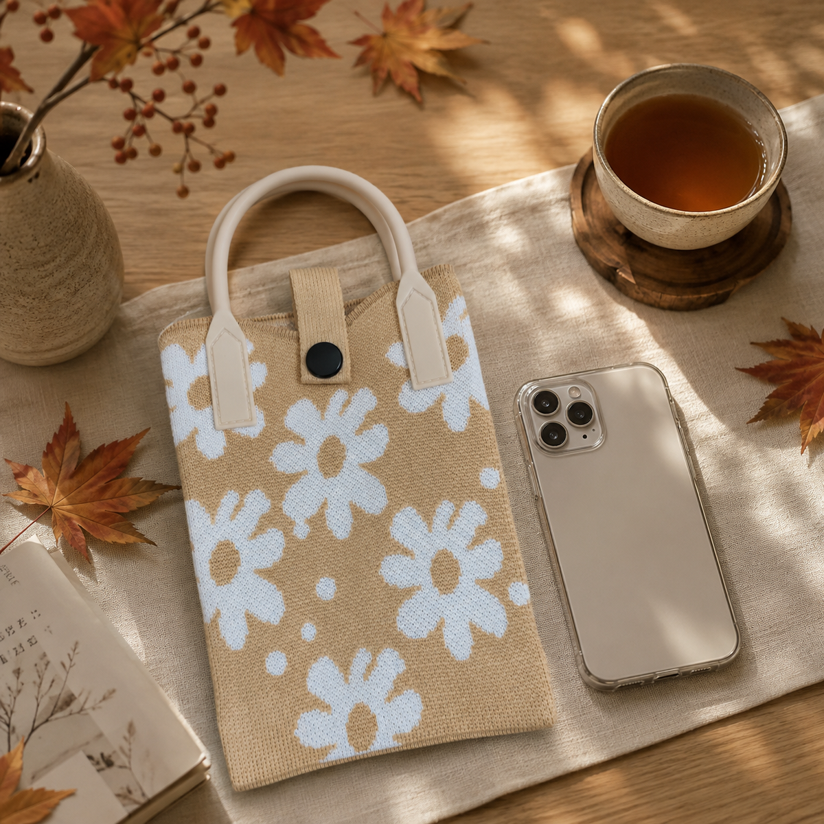 Pixie Bag Autunno Margherita Beige - Piccola borsa coreana porta cellulare
